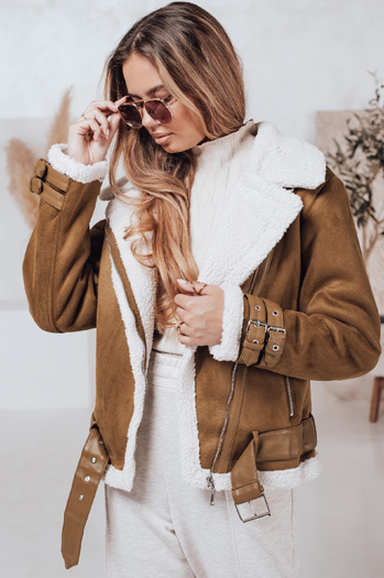 Női LEVERINO szarvasbőr dzseki báránybőrrel camel Dstreet TY4733