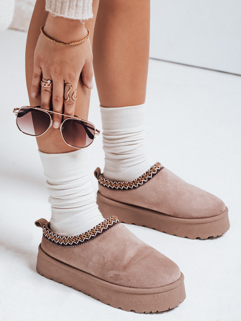 Női hócsizma hímzett velúr bézs Dstreet ZY1183