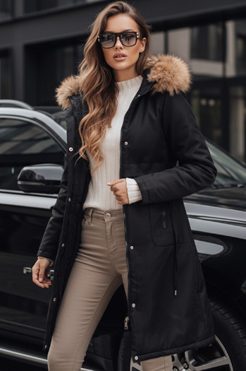 Női téli parka dzseki szőrmével fekete Dstreet TY5115