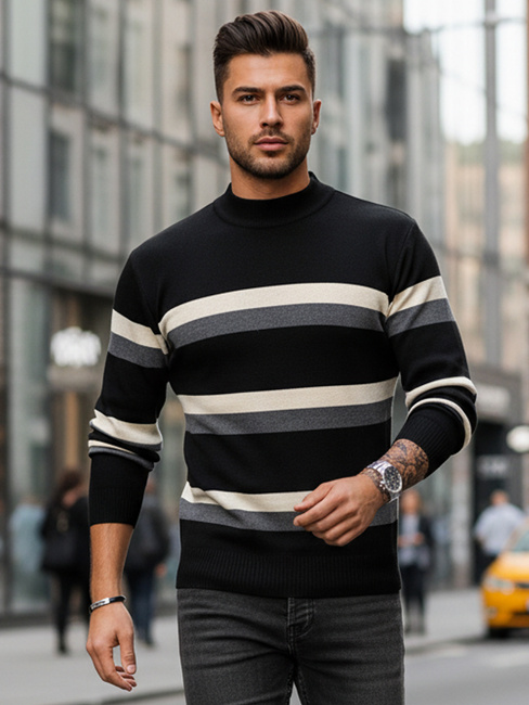 Férfi csíkos pulóver Szín Fekete DSTREET WX2127