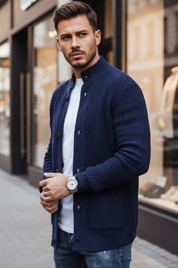 Férfi sötétkék kardigán pulóver Dstreet WX2346