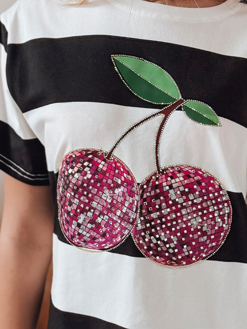 Női oversize csíkos póló SWEET DISCO fekete Dstreet RY2861