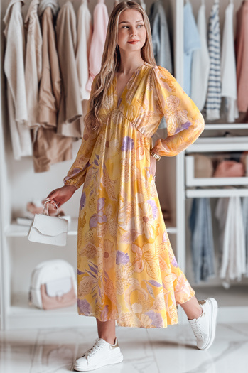 Egyméretű midi virágos ruha LILOVIE sárga Dstreet EY2574