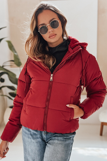 Női téli rövid GLAMVO pehelykabát kapucnival bordó Dstreet TY4949 TY4949