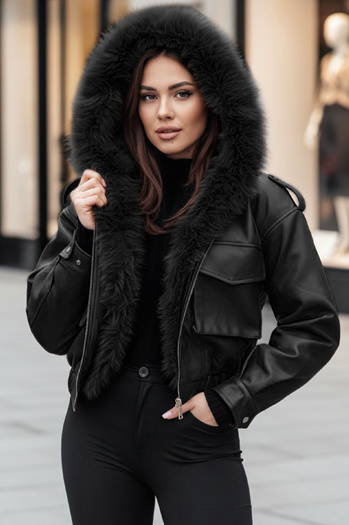 Női bőrdzseki szőrmével SOFTREBEL fekete Dstreet TY4762z