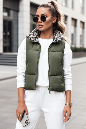 Női LEOVELLA átmeneti rövid steppelt, kétirányú zöld mellény Dstreet TY5496