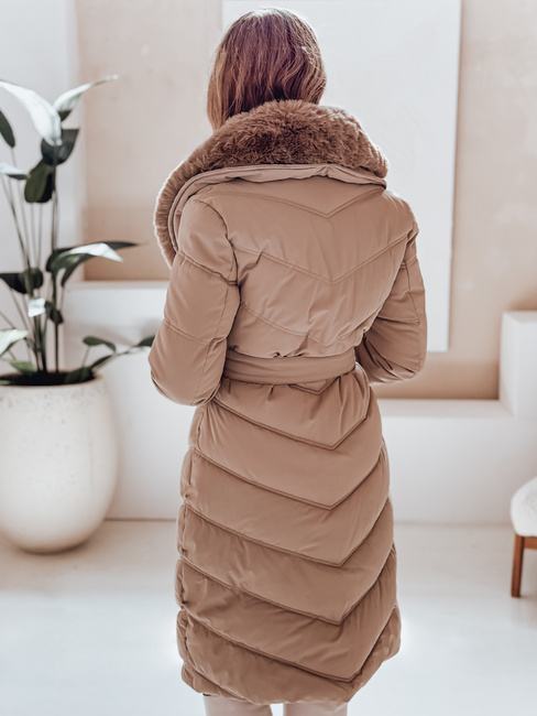 Női téli kabát steppelt szőrmével camel Dstreet TY5077