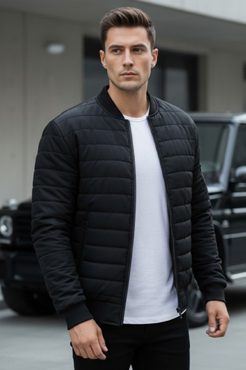 Férfi steppelt bomber kabát fekete TX2213