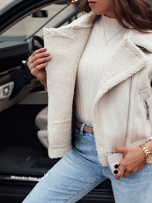 Női szarvasbőr mellény báránybőr WOOLZIP fehér Dstreet TY4743