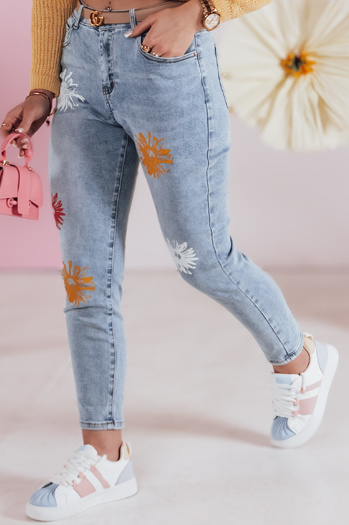 Női farmer slim fit virágos nadrág FLORENSSO kék Dstreet UY2467