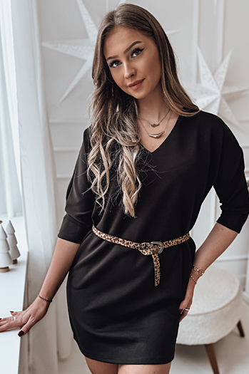 GLAMUP egyméretű ruha övvel fekete Dstreet EY2553