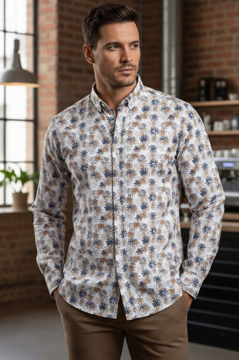 Férfi virágos fehér ing Dstreet DX2645 DX2645