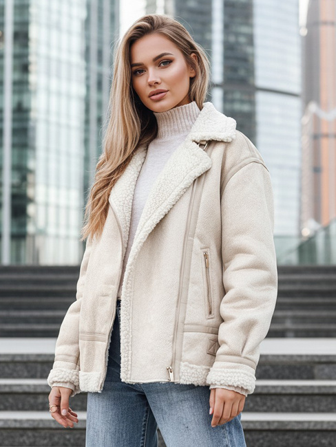 Női báránybőr ramones dzseki bézs Dstreet TY5245z