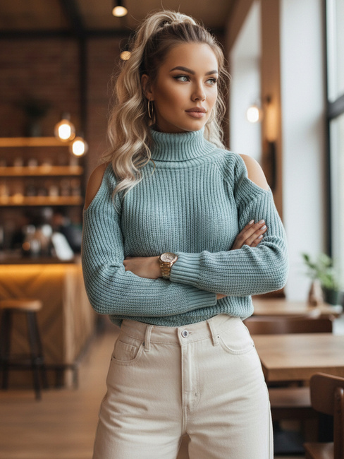 Női garbó pulóver ARIEL Szín Zöld DSTREET MY1699