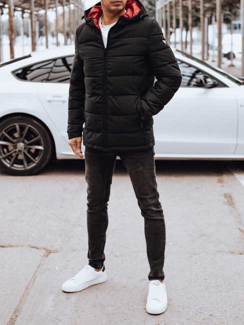 Férfi steppelt télikabát kapucnival fekete Dstreet TX4894