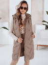 Női hosszú steppelt mellény kapucnival camel Dstreet TY5098