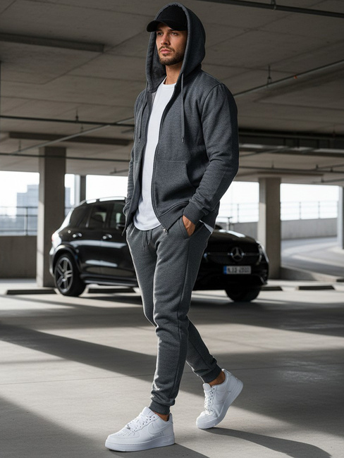 Nyitható férfi pulcsi kapucnival antracit színben BX2196