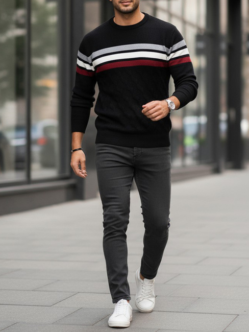 Férfi csíkos pulóver fekete Dstreet WX2333
