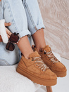 Női szőrös platform tornacipő camel Dstreet ZY1068 ZY1068