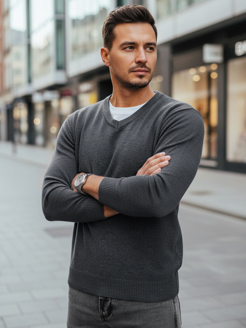 Férfi világos szürke, nyakig érő pulóver Dstreet WX2316