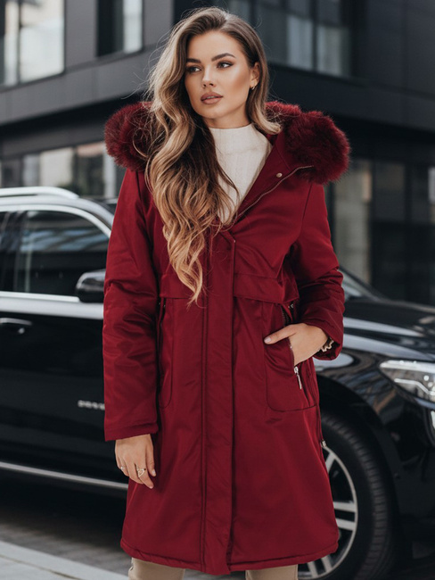 Női téli parka kabát szőrmével bordó Dstreet TY5114 TY5114