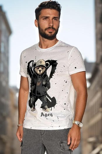 Férfi nyomtatott póló fehér Dstreet RX5656