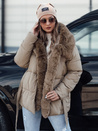 Női télikabát FURSOFT steppelt kapucnival bézs Dstreet TY4668