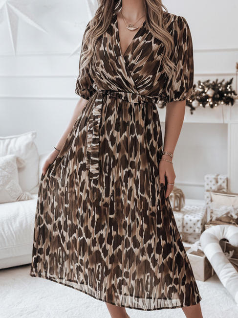 Egy méret ANIMALIA midi barna ruha Dstreet EY2552