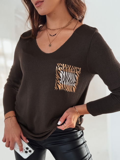 GLAMFOLD női oversize pulóver nyomtatással sötétbarna Dstreet MY2342