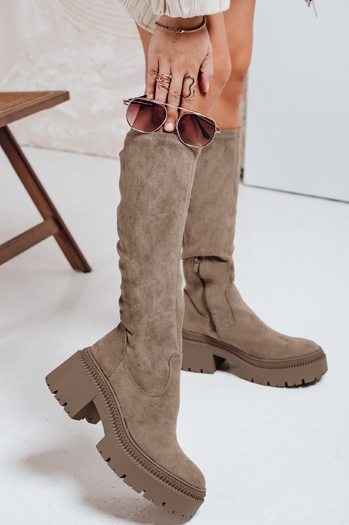 Női velúr csizma vastag talpú bézs Dstreet ZY1167 ZY1167