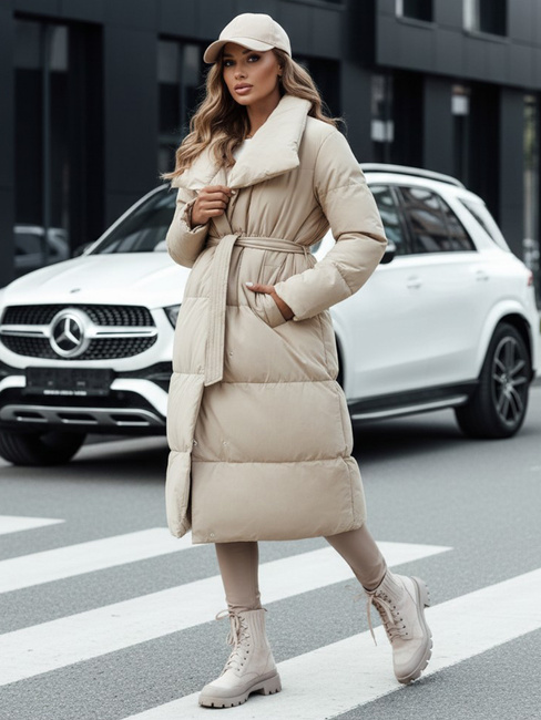 Női téli hosszú steppelt kabát FAVI bézs Dstreet TY4572