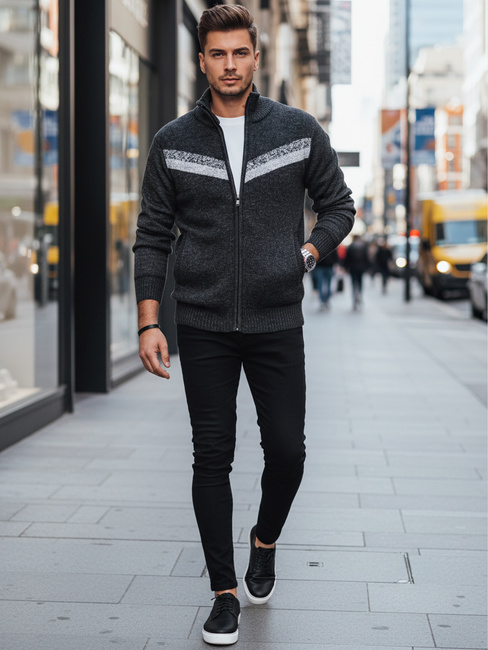 Férfi kigombolt pulóver sötétszürke Dstreet WX2260z