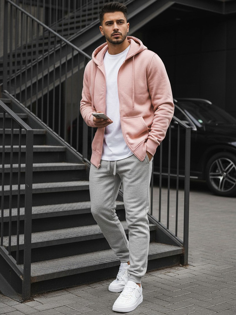 Nyitható férfi pulcsi kapucnival rózsaszín színben Dstreet BX4834