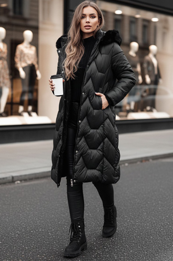 Női steppelt hosszú kabát WINTERACT fekete Dstreet TY4775z