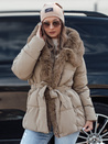 Női télikabát FURSOFT steppelt kapucnival bézs Dstreet TY4668