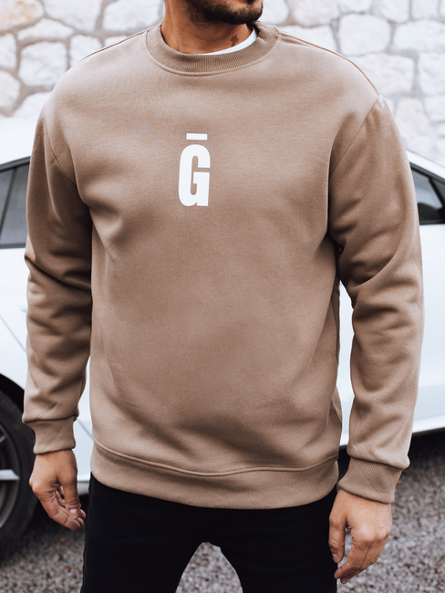 Férfi teve színű nyomtatott pulóver Dstreet BX5923