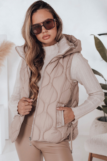 Női steppelt kapucnis mellény MISSVEST sötét bézs Dstreet TY5021