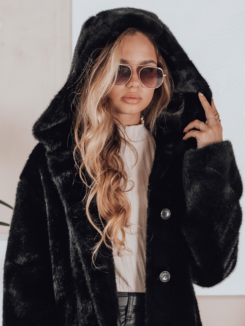HELLOCHIC női szőrme kabát hosszú fekete Dstreet TY4986