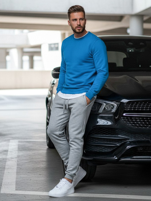 Férfi pulcsi kapucni nélkül kék Dstreet BX4386