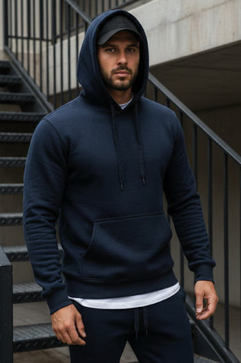 Kenguru típusú férfi pulcsi kapucnival gránátkék színben BX3001