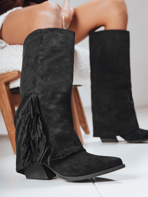 Női szarvasbőr boho fekete csizma Dstreet ZY1287 ZY1287