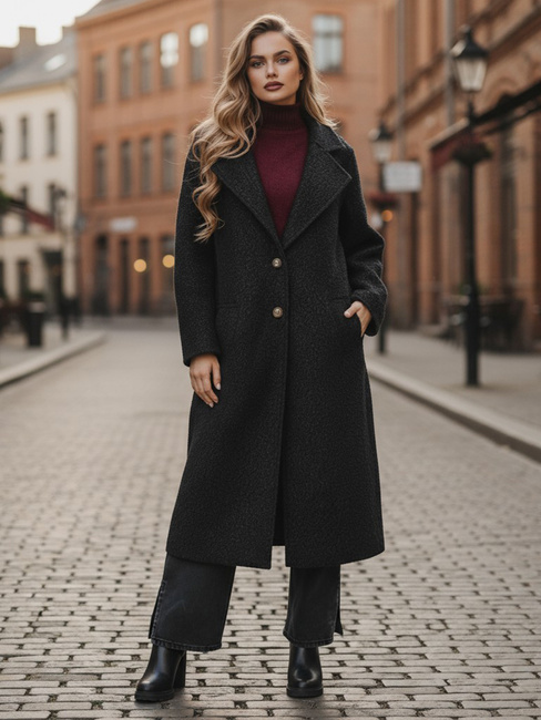 Női hosszú báránybőr kabát fekete Dstreet NY0754z