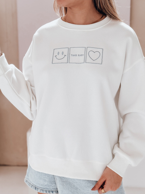 Női oversize pulóver hímzéssel EASYJOY fehér Dstreet BY1514