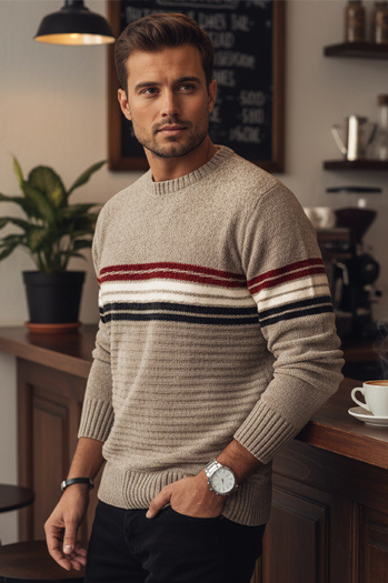 Férfi csíkos pulóver világos barna Dstreet WX2282