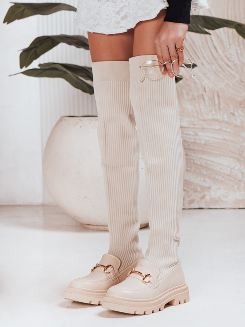 Női zoknis csizma bézs Dstreet ZY1323 ZY1323