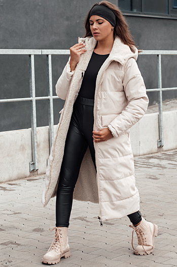 Női télikabát GLAMPUFF kétoldalas steppelt kapucnival bézs Dstreet TY4605