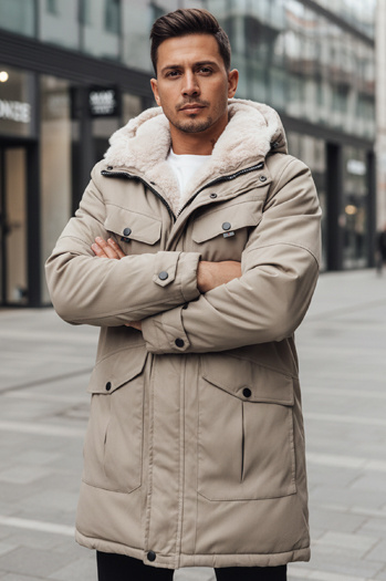 Férfi téli parka kabát kapucnival bézs Dstreet TX4969z