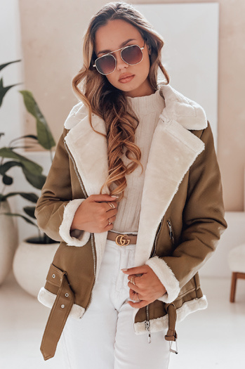 Női NORFDIMA bőrdzseki báránybőr dzseki camel Dstreet TY4738