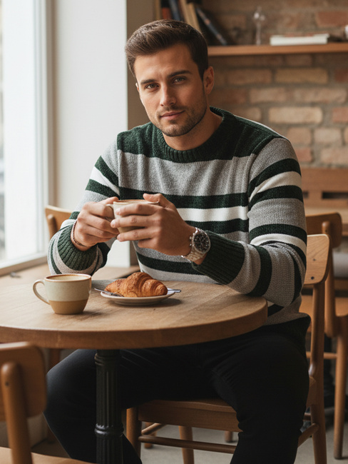 Férfi csíkos szürke pulóver Dstreet WX2262