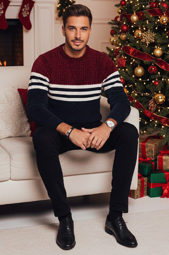 Férfi csíkos, sötétkék pulóver Dstreet WX2229z